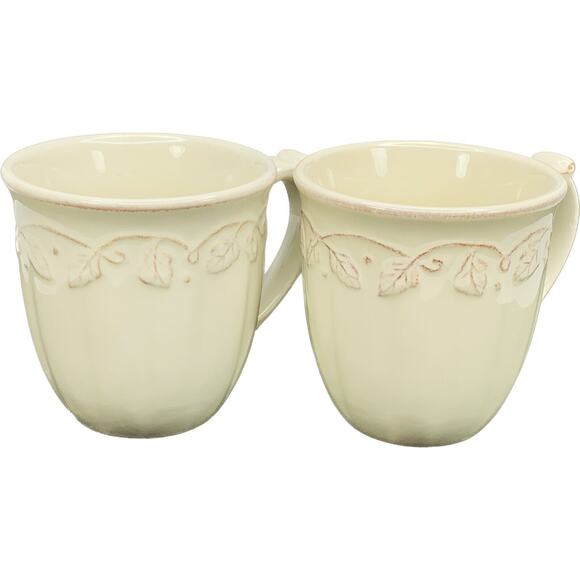 Longaberger Pottery VINTAGE VINE MUG in Cream Set of 2 - Picture 4 of 8